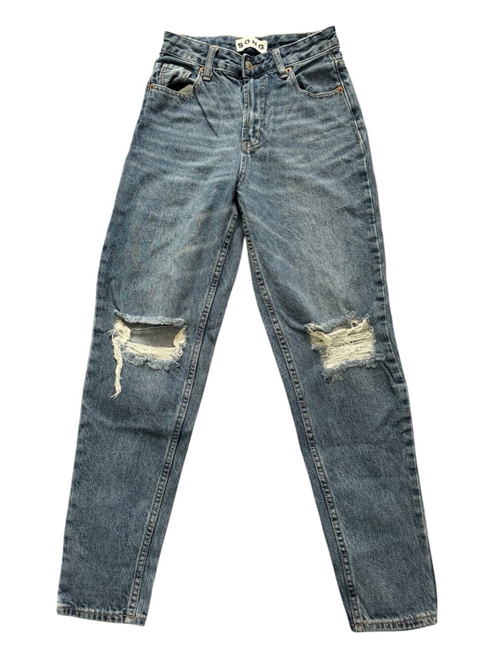 S.O.N.G. High-Rise Distressed Mom Jeans - Light Blue Size 0/24